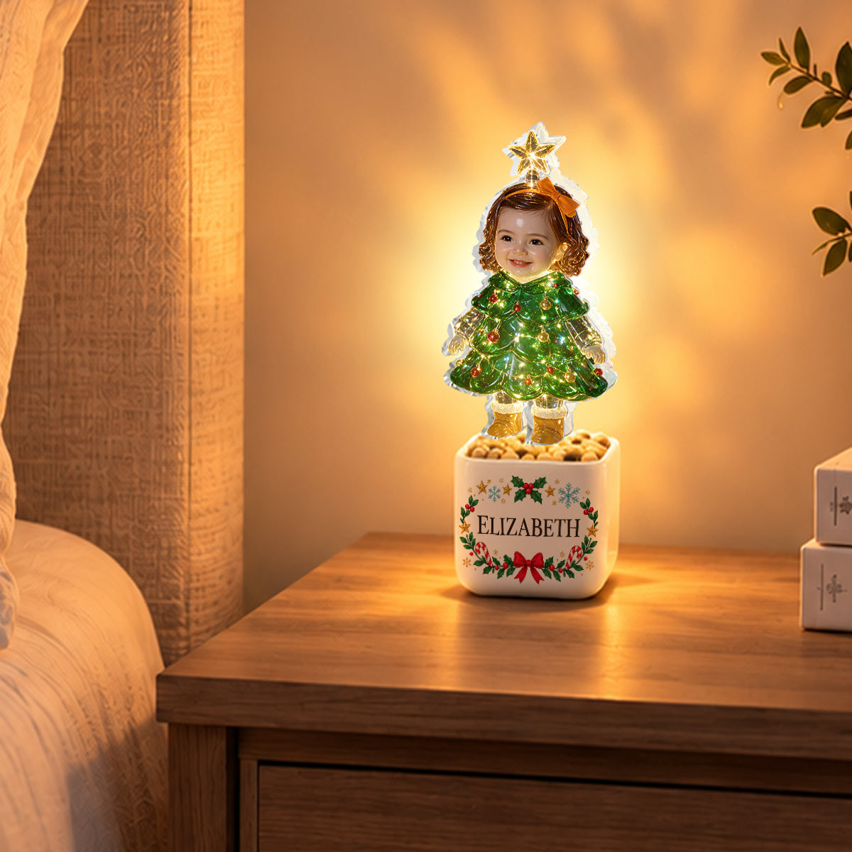 Cute Christmas Tree - Personalized Kid LED Light Ceramic Pot
