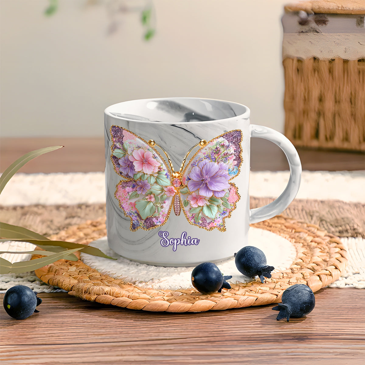 Love Butterfly - Personalized Butterfly Marble Mug