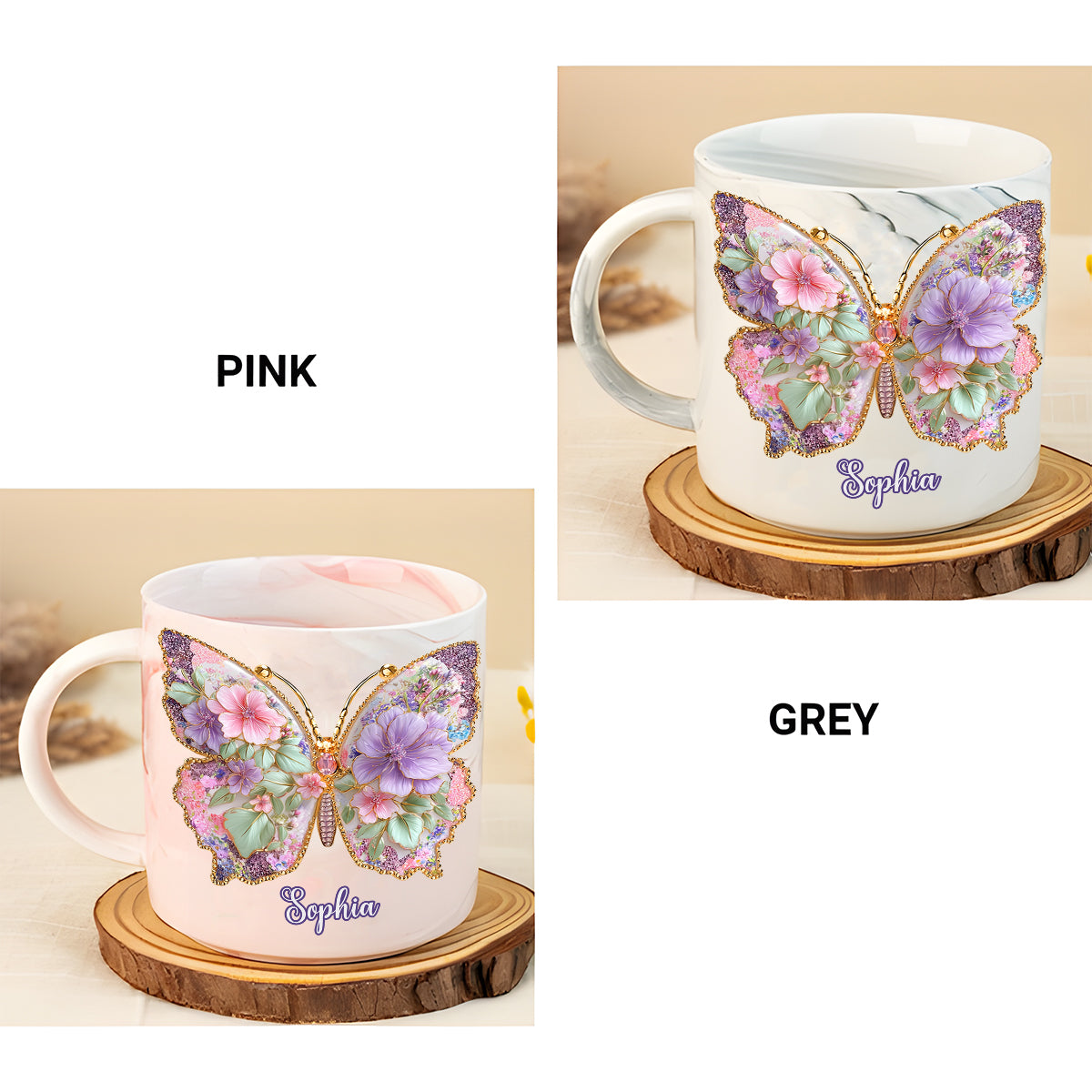 Love Butterfly - Personalized Butterfly Marble Mug