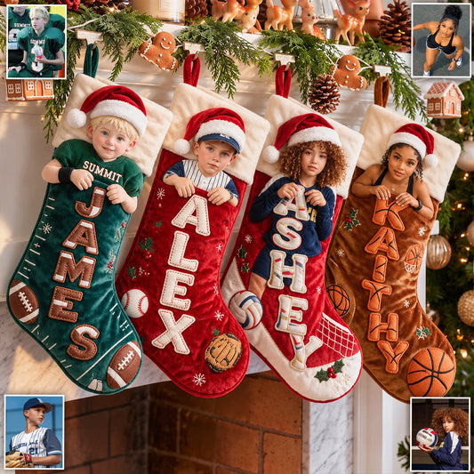 Custom Any Sport, Football, Baseball, Basketball, Volleyball... - Personalized Football Shaped Christmas Stocking