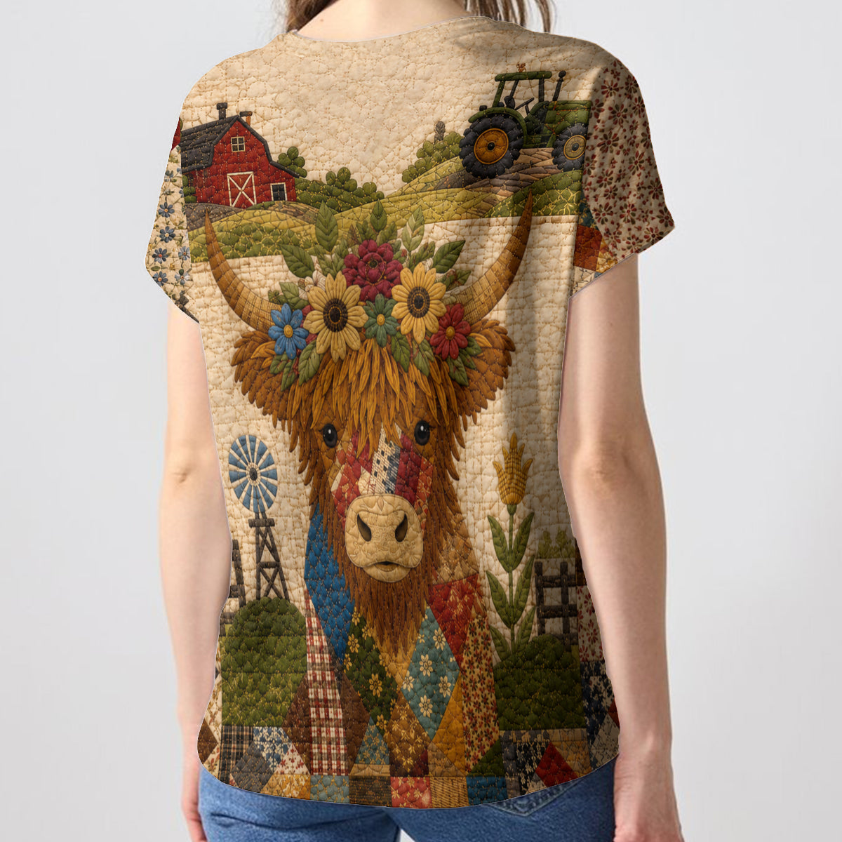Hochlandrind, Herbststimmung - Personalisierbares Hochlandrind Vollbedrucktes V-Ausschnitt T-Shirt