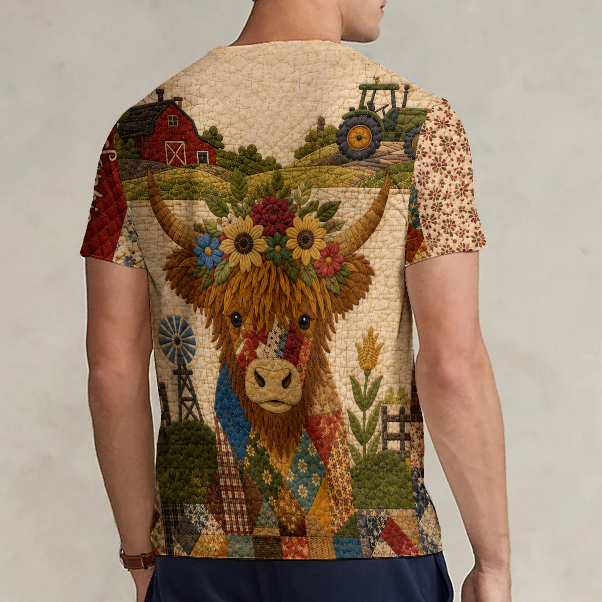 Hochlandrind, Herbststimmung - Personalisierbares Hochlandrind Vollbedrucktes V-Ausschnitt T-Shirt
