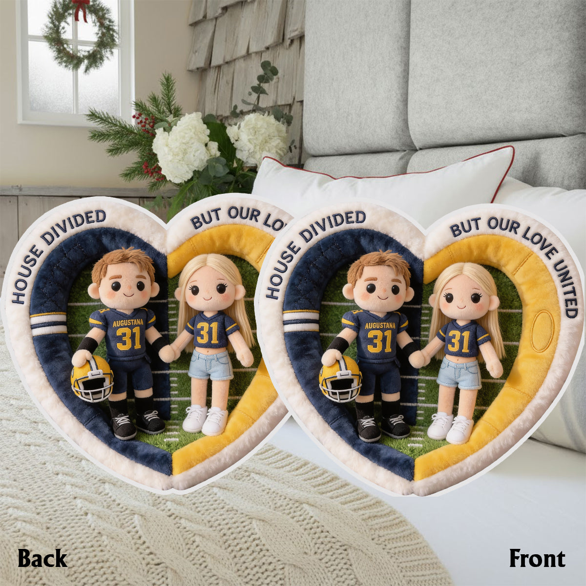 Football House Divided – Personalisiertes Fußballkissen aus Kunstfell