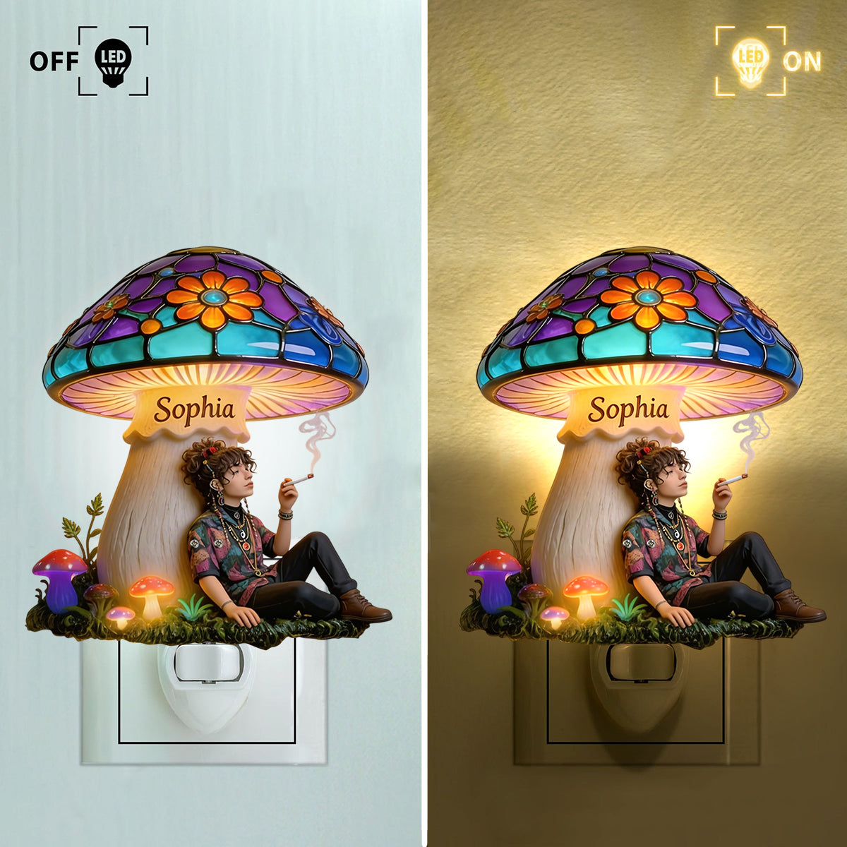 Magic Smoking Mushroom - Personalized Hippie Acrylic Plug-In Night Light