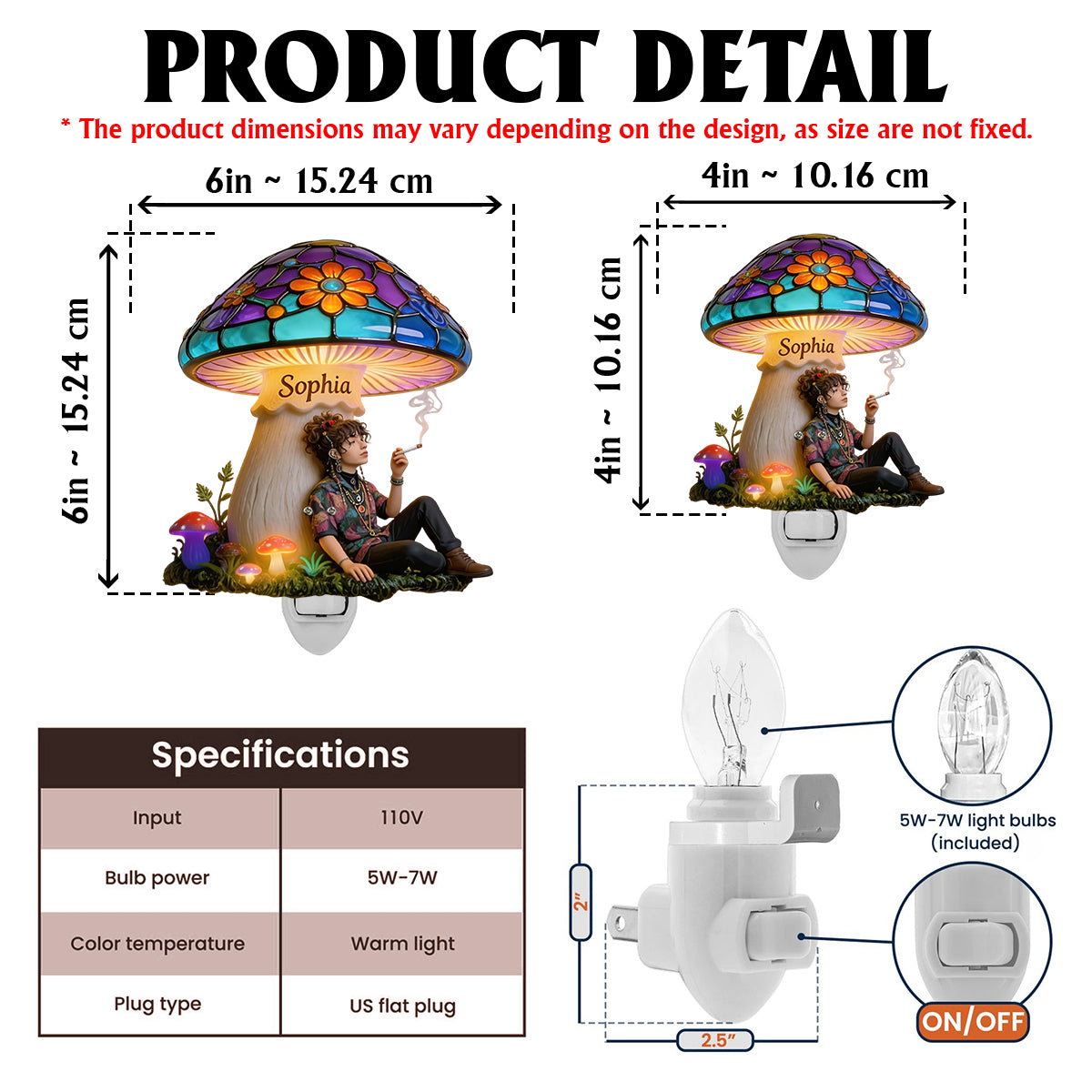 Magic Smoking Mushroom - Personalized Hippie Acrylic Plug-In Night Light