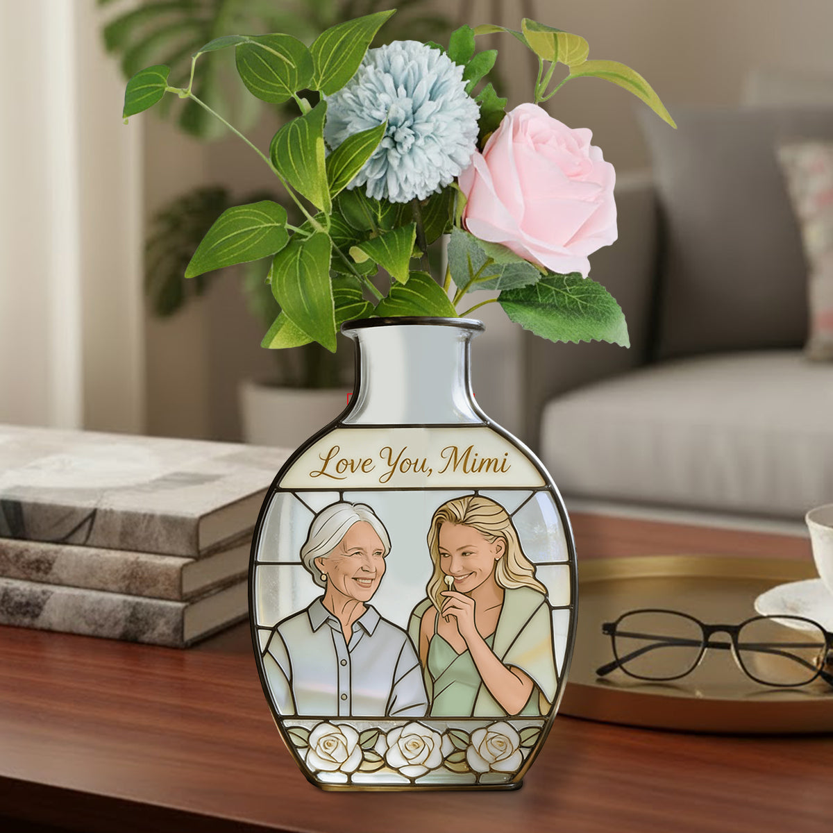 Personalisierte Blumenvase als Muttertagsgeschenk für Mama/Oma – Individuell gestaltete Acryl-Blumenvase in Wunschform