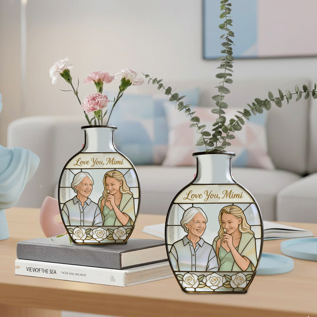 Personalisierte Blumenvase als Muttertagsgeschenk für Mama/Oma – Individuell gestaltete Acryl-Blumenvase in Wunschform