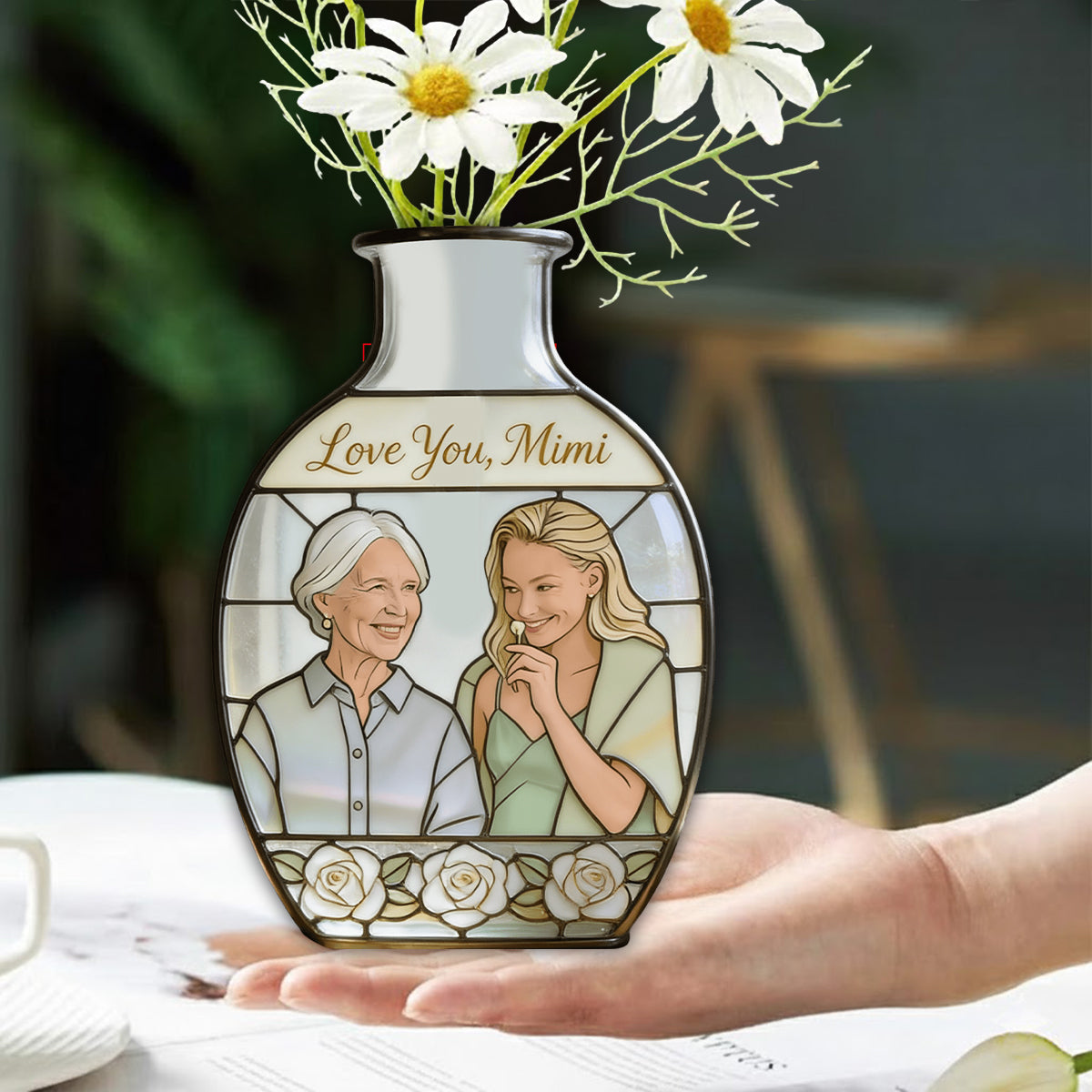 Personalisierte Blumenvase als Muttertagsgeschenk für Mama/Oma – Individuell gestaltete Acryl-Blumenvase in Wunschform
