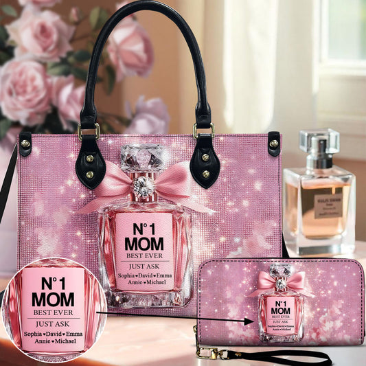 Die beste Mama aller Zeiten – Personalisierte Mutter-Lederhandtasche & langes Lederportemonnaie