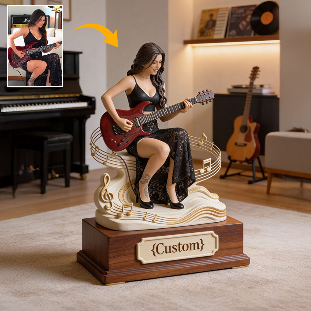 Geschenk für Gitarristen und Musikliebhaber – personalisierte Acrylplakette in Gitarrenform