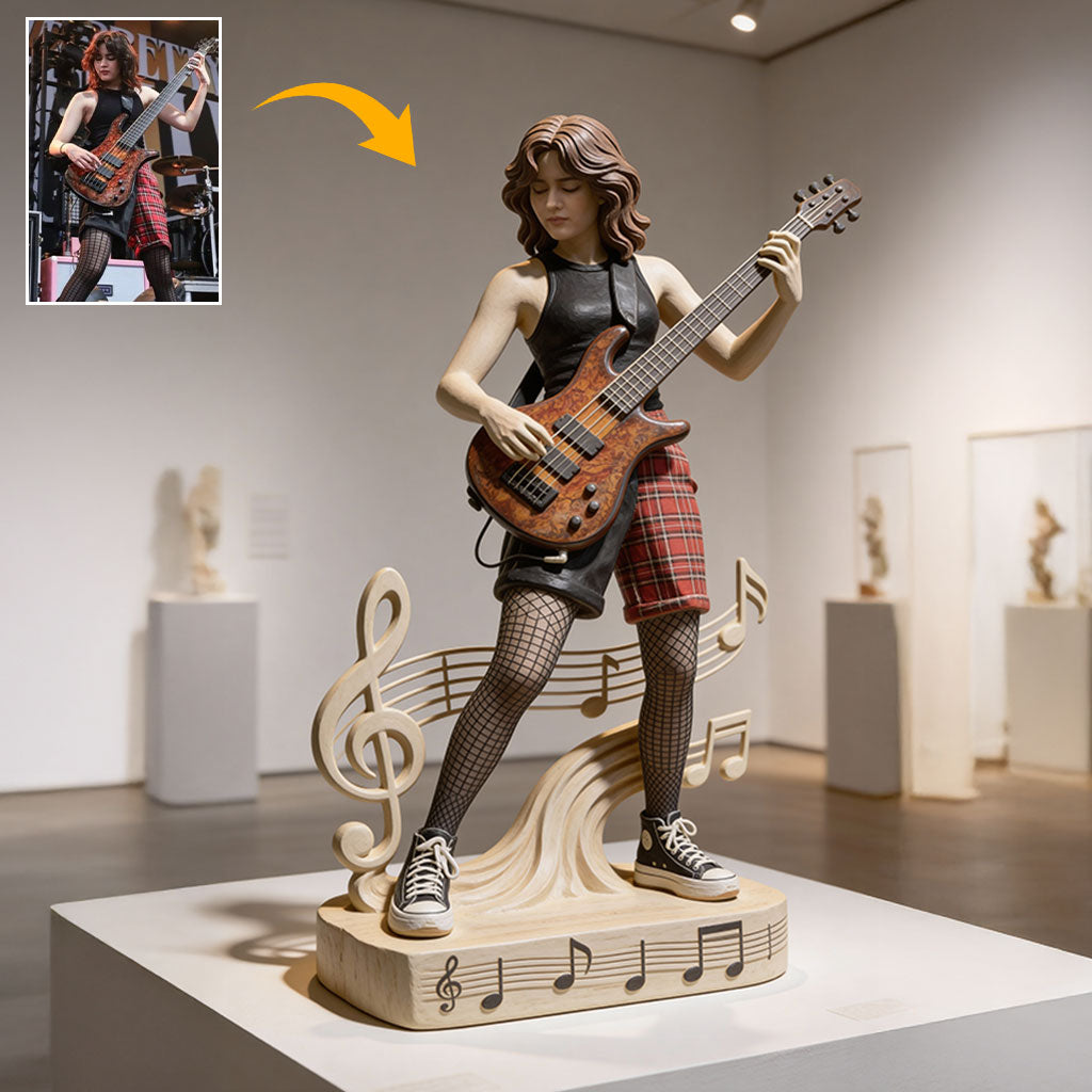 Geschenk für Gitarristen und Musikliebhaber – personalisierte Acrylplakette in Gitarrenform