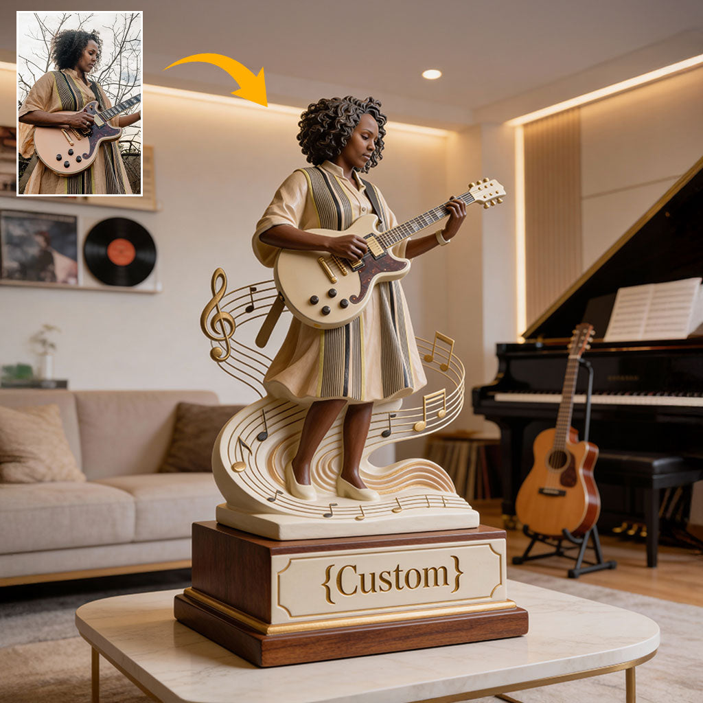 Geschenk für Gitarristen und Musikliebhaber – personalisierte Acrylplakette in Gitarrenform