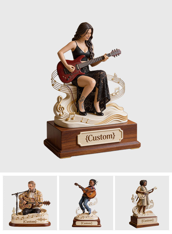 Geschenk für Gitarristen und Musikliebhaber – personalisierte Acrylplakette in Gitarrenform