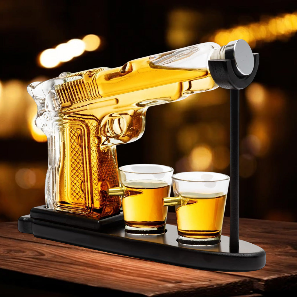 Whiskey Gun Decanter Set with 2 Bullet Glasses