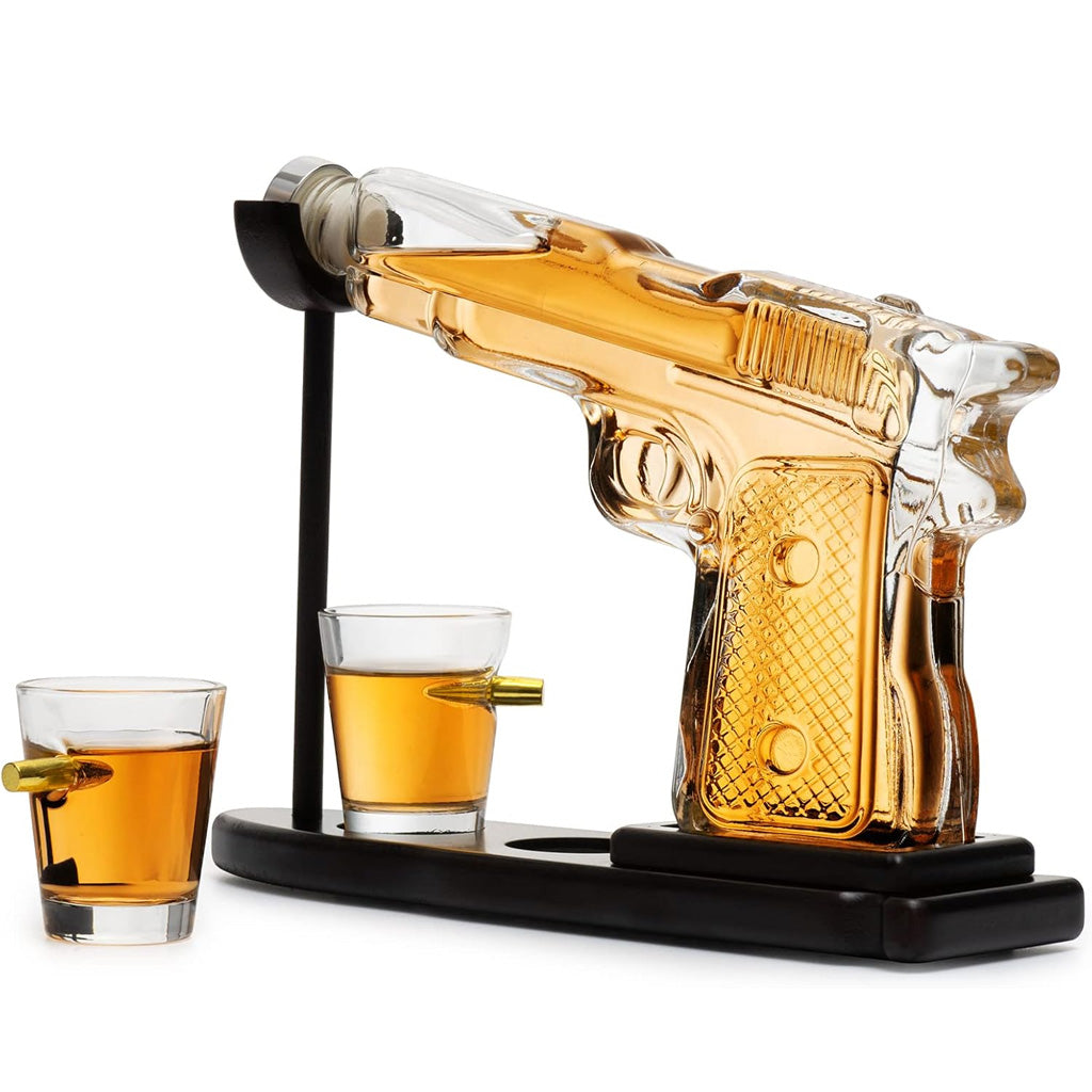 Whiskey Gun Decanter Set with 2 Bullet Glasses