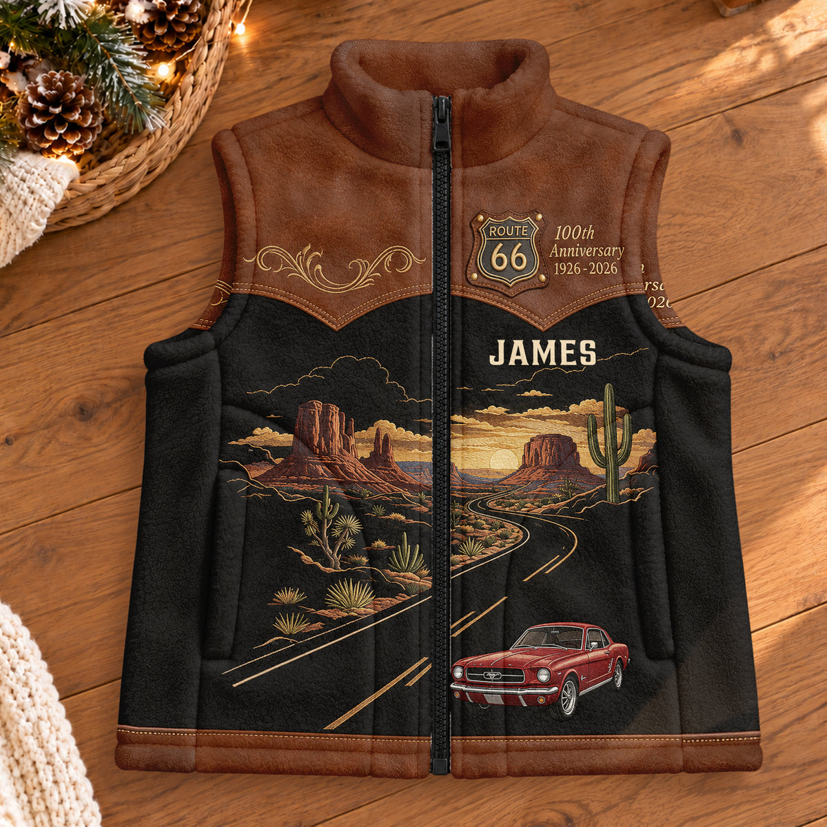 Route 66 100th Anniversary - Personalized Car Lover Flannel Fleece Vest