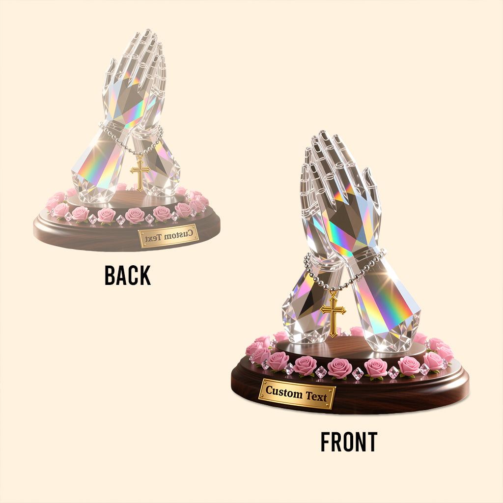 Betende Hand mit Rosen – personalisierte christliche Acrylplakette in individueller Form