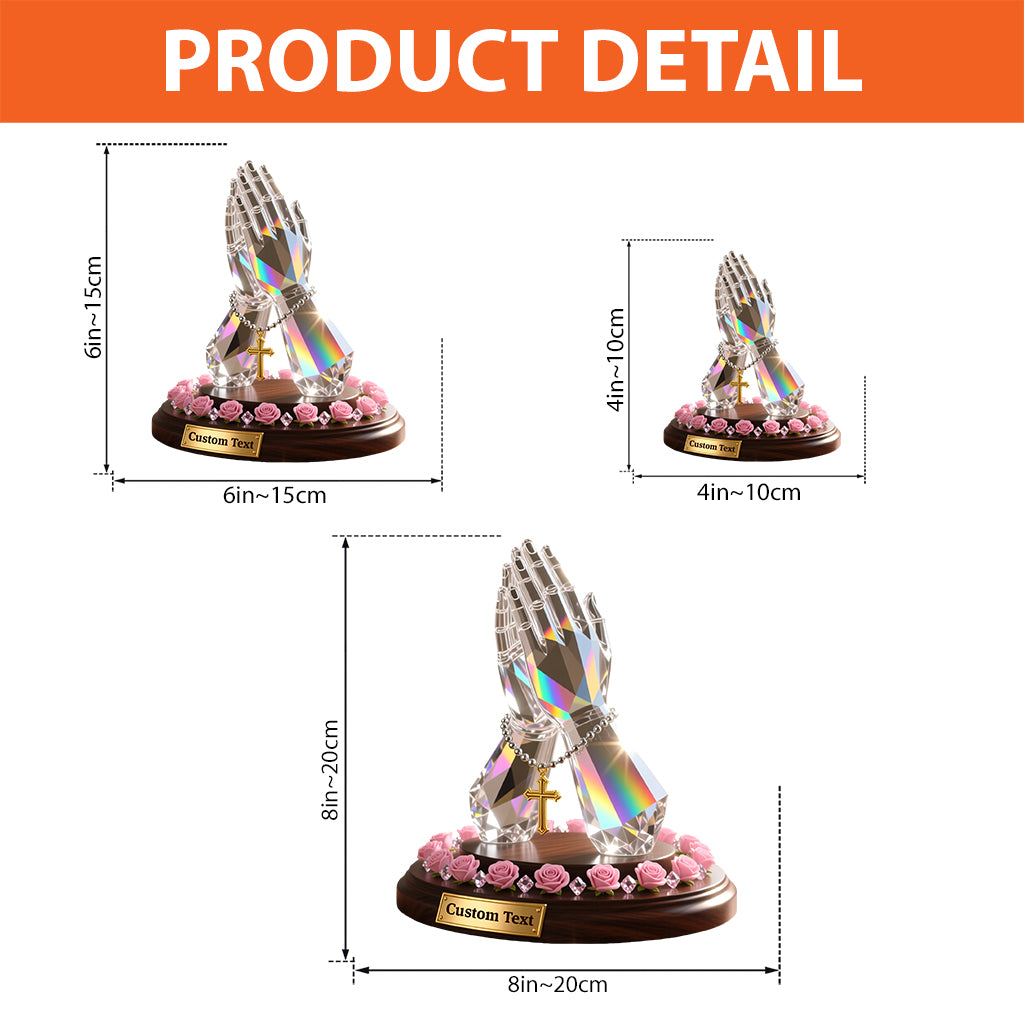 Betende Hand mit Rosen – personalisierte christliche Acrylplakette in individueller Form