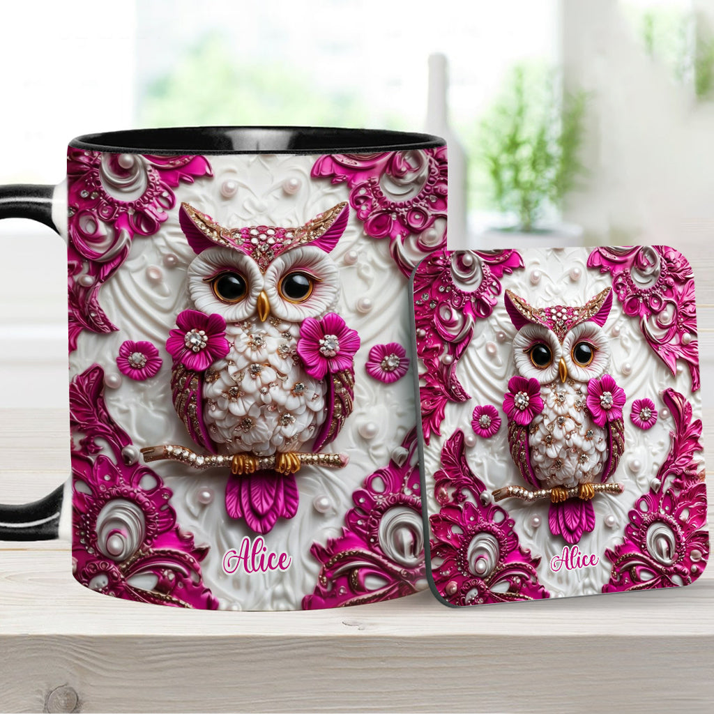 Magische Eule – Personalisierte Tasse und Untersetzer mit Eulenmotiv
