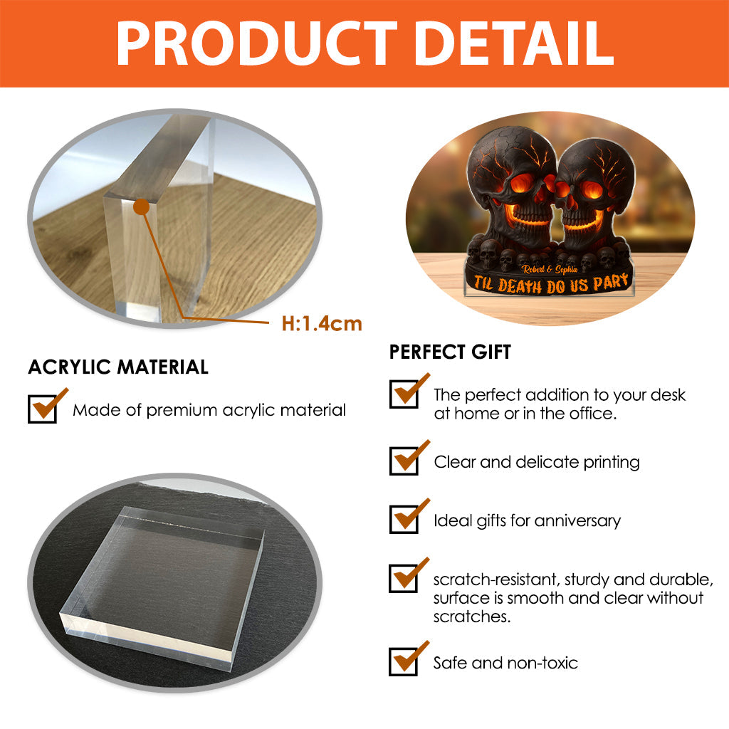 Bis dass der Tod uns scheidet – Personalisierte Totenkopf-Acrylplakette in individueller Form