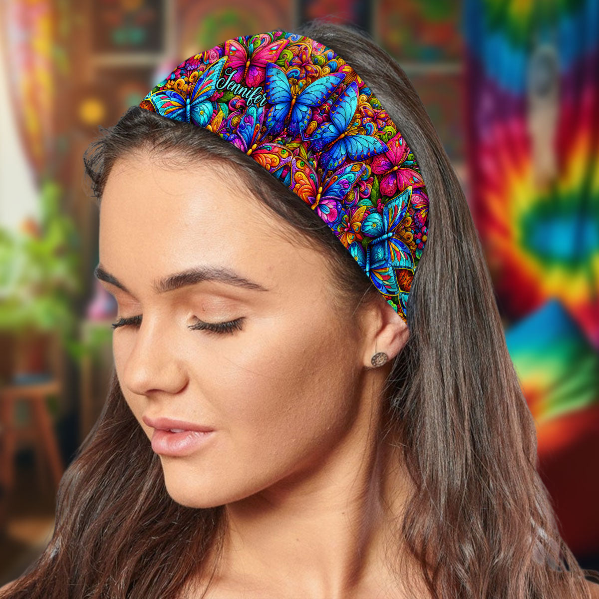 Colorful Butterfly Pattern - Personalized Hippie Unisex Headband/ Turban