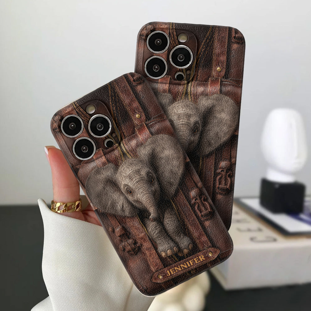 Einfach ein Mädchen, das Elefanten liebt – Personalisierte Handyhülle aus Elefantenleder