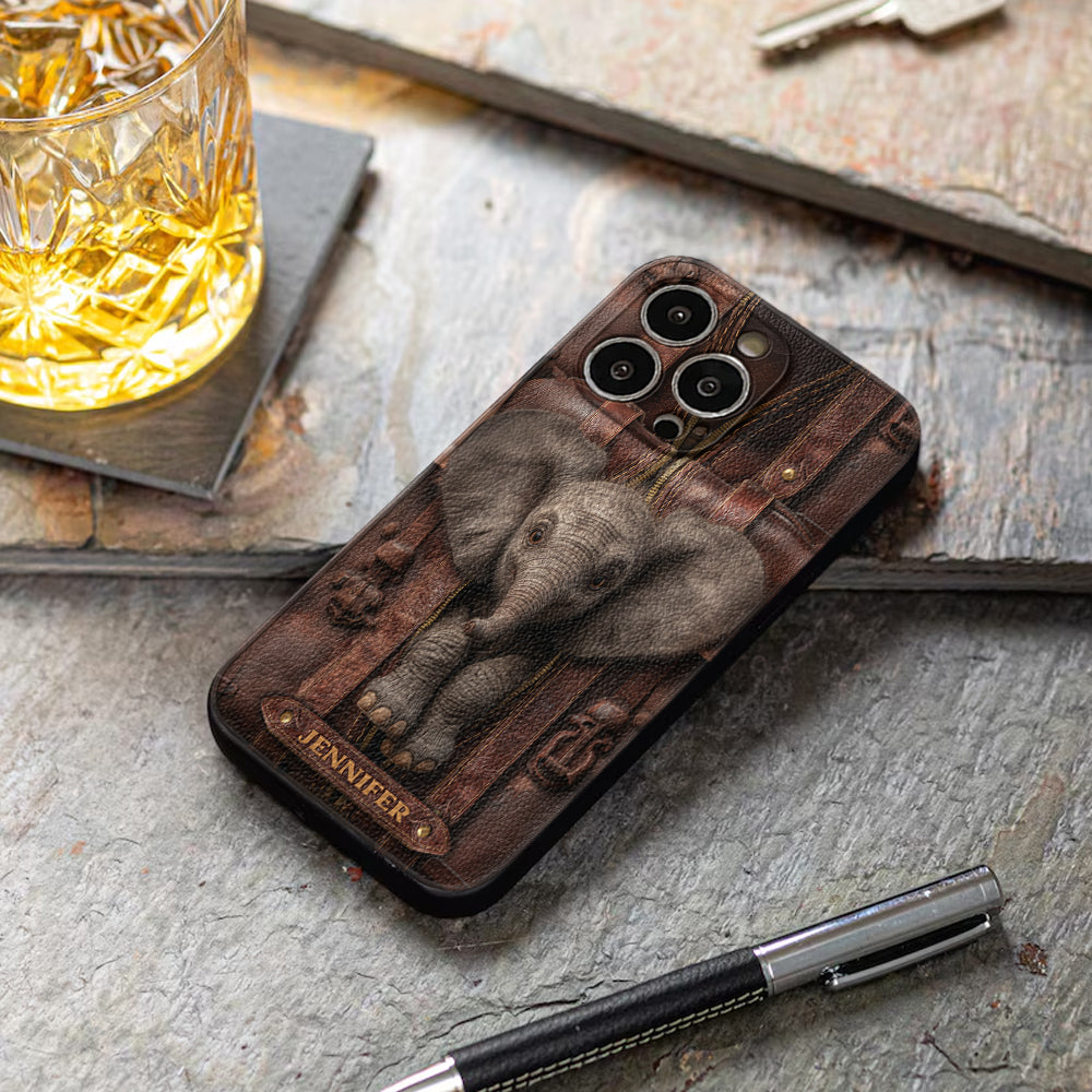 Einfach ein Mädchen, das Elefanten liebt – Personalisierte Handyhülle aus Elefantenleder