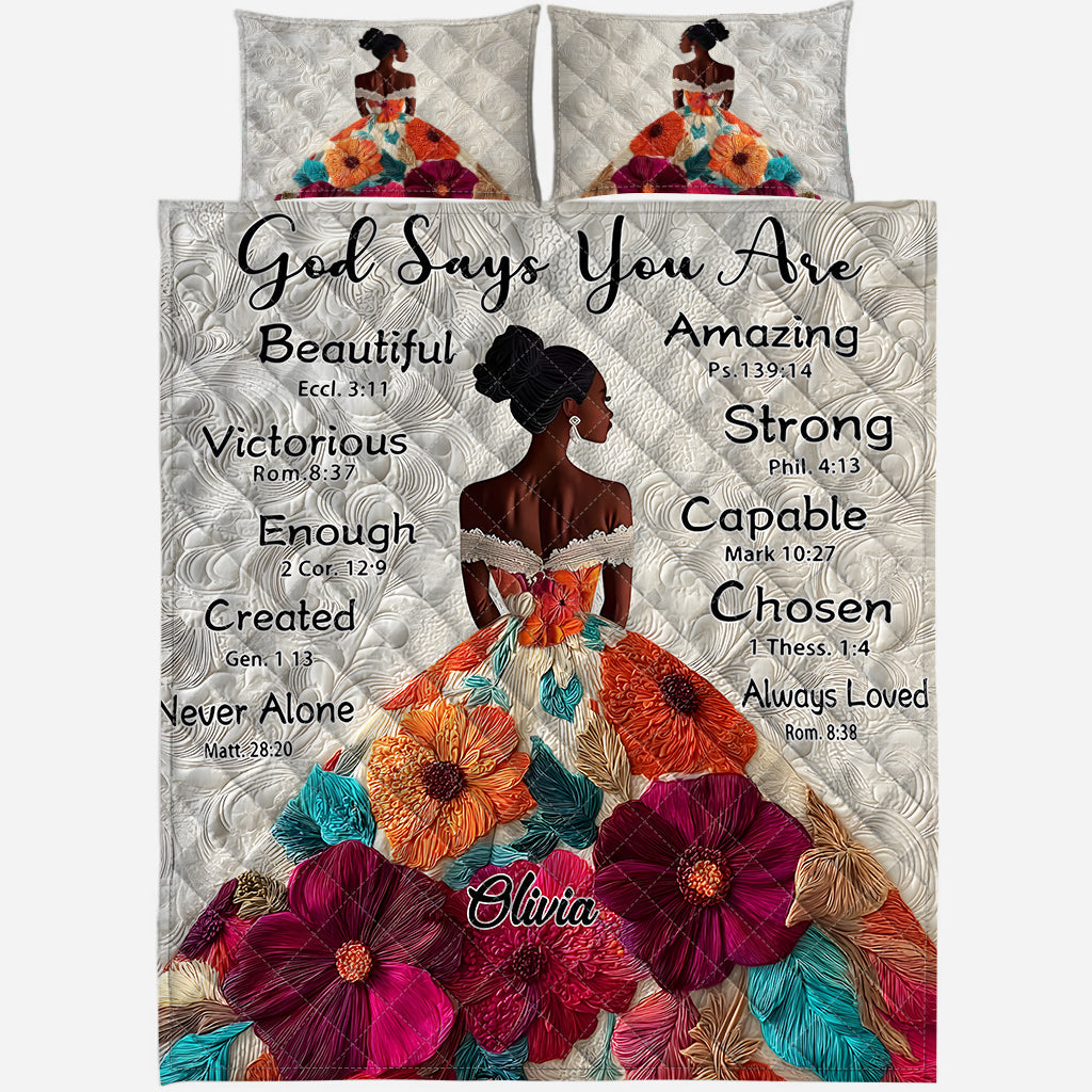 God Says You Are - Personalized African American Quilt Set