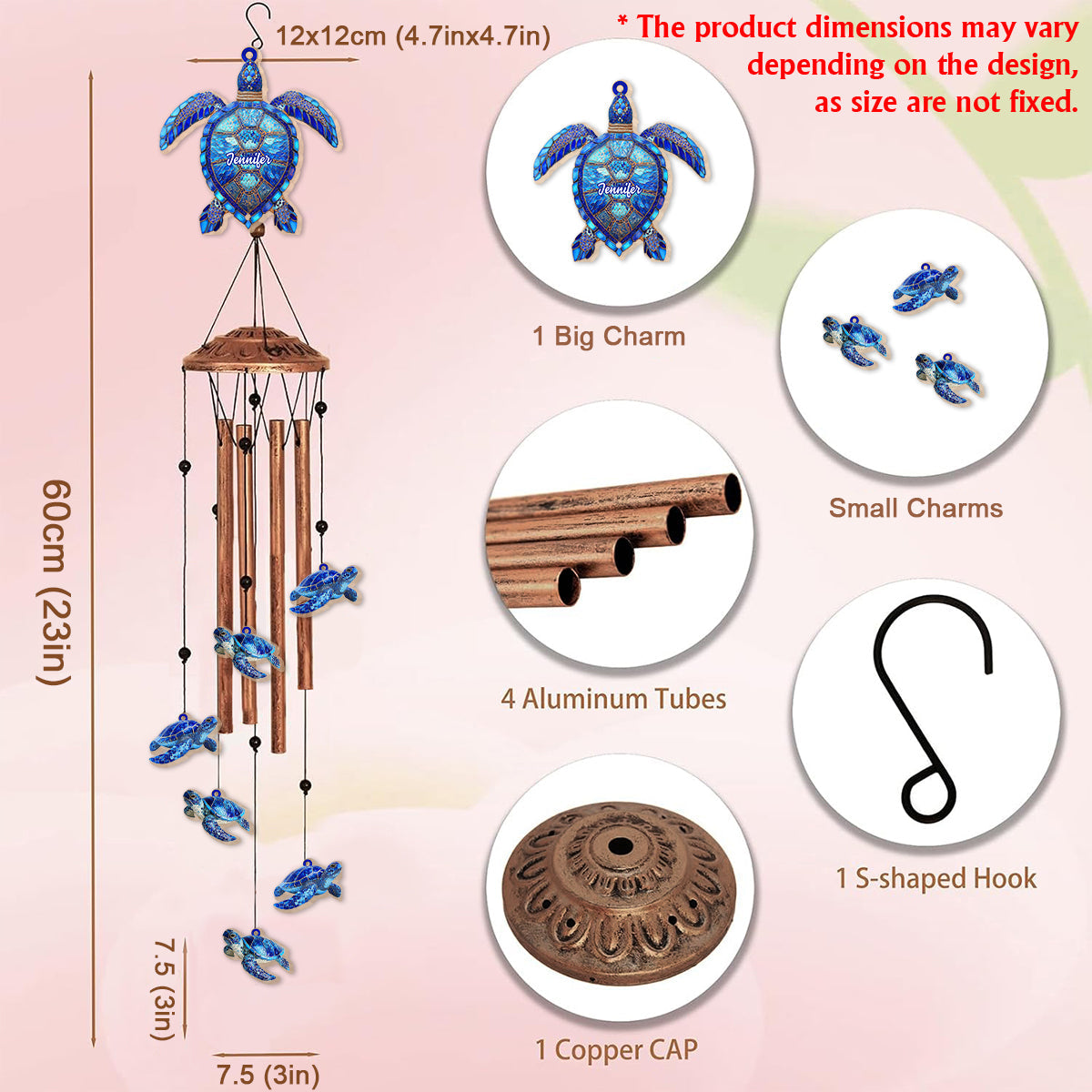 Love Sea Turtles - Personalized Turtle Wind Chime With Charms