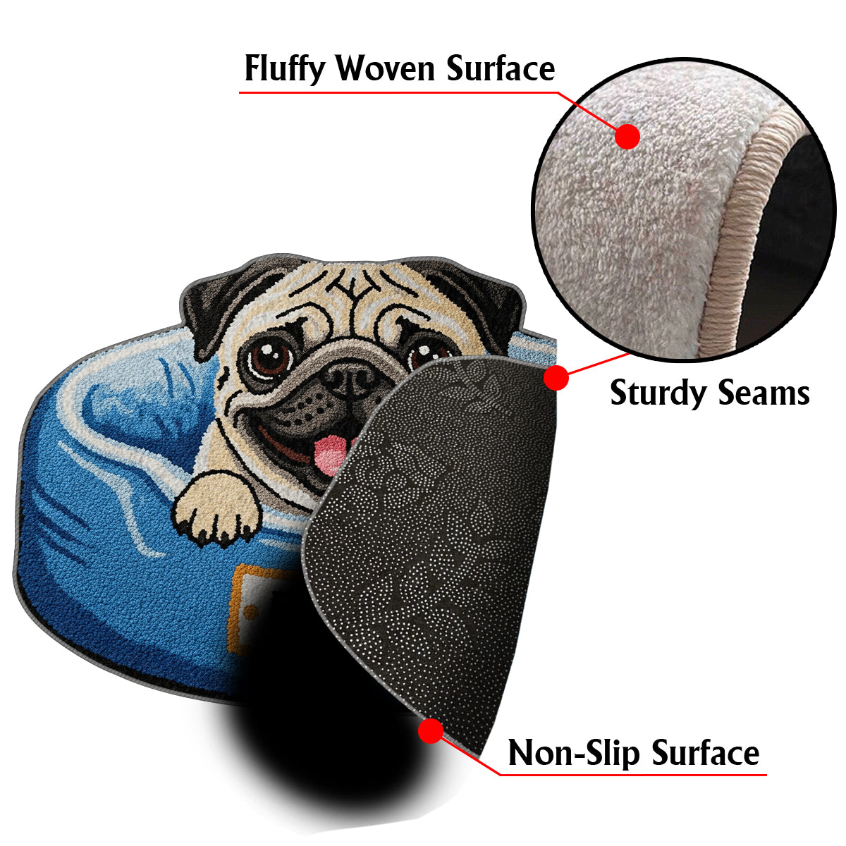Fröhlich guckender Hund - Personalisierter, rutschfester, getufteter Hundeteppich