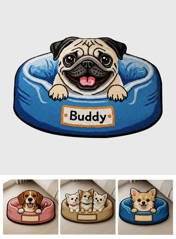 Fröhlich guckender Hund - Personalisierter, rutschfester, getufteter Hundeteppich
