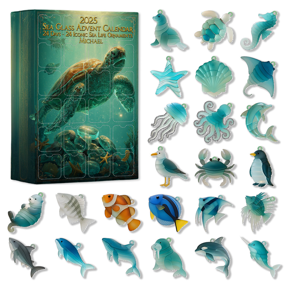 Strandliebhaber – Personalisierter Adventskalender für Meeresliebhaber mit Ornamenten