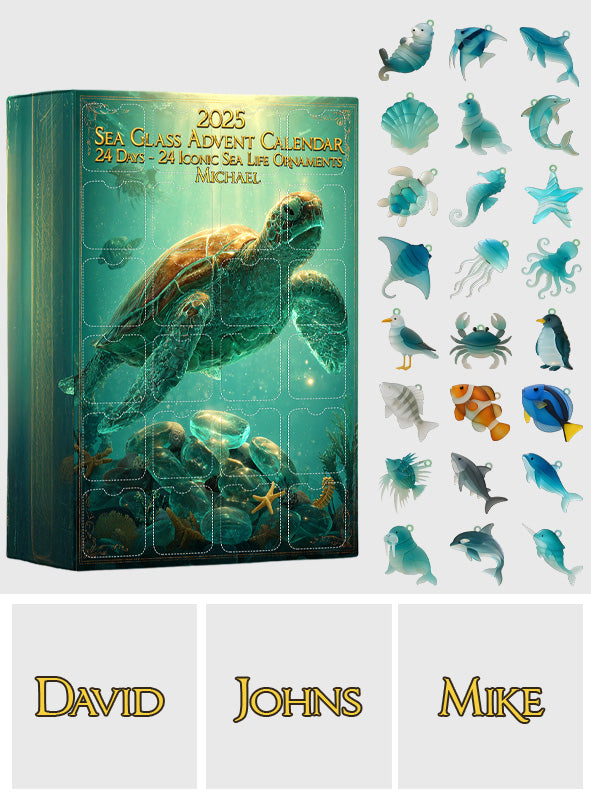 Strandliebhaber – Personalisierter Adventskalender für Meeresliebhaber mit Ornamenten