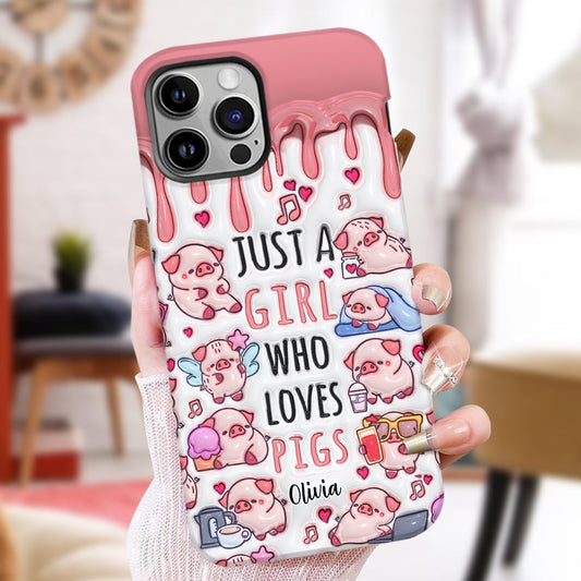 Einfach ein Mädchen, das Schweine liebt – Personalisierte Handyhülle mit Schweinemotiv