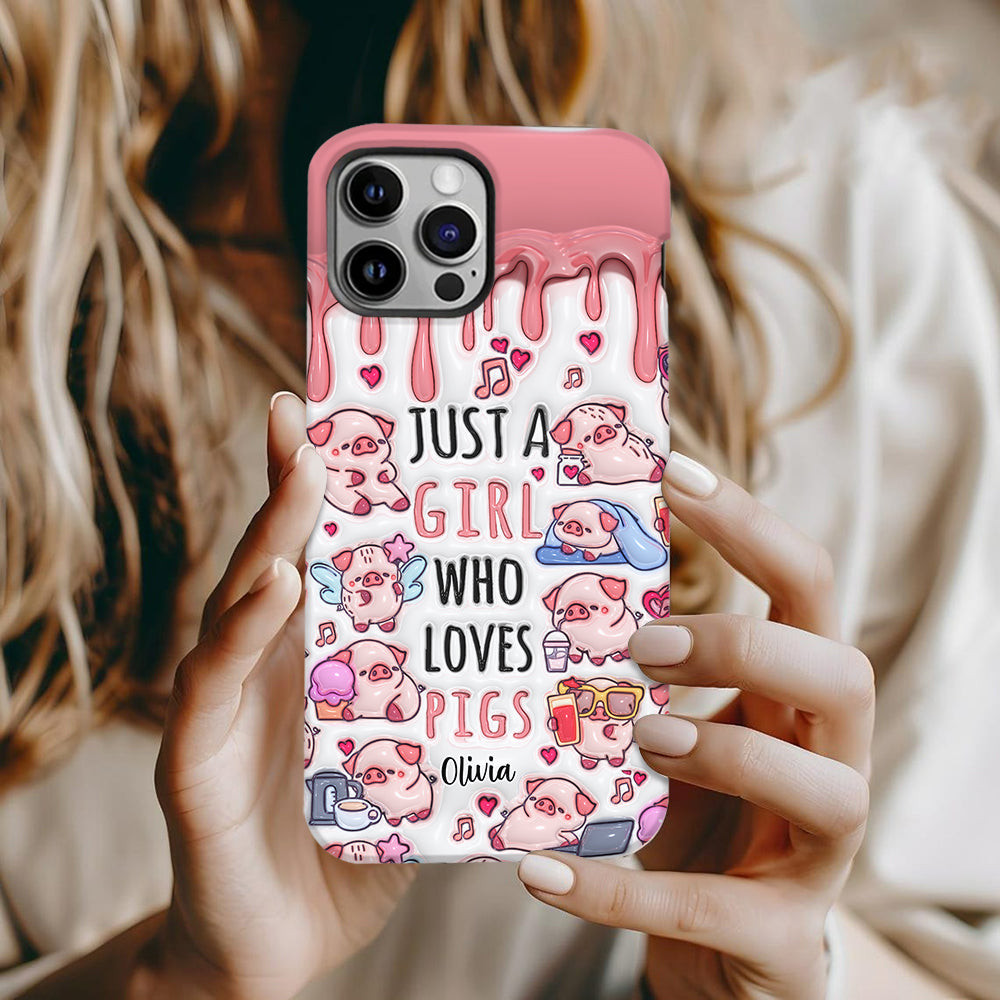 Einfach ein Mädchen, das Schweine liebt – Personalisierte Handyhülle mit Schweinemotiv