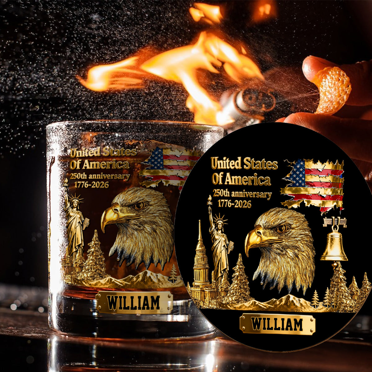 250-jähriges Jubiläum – Personalisiertes Whiskyglas mit Weißkopfseeadler-Motiv
