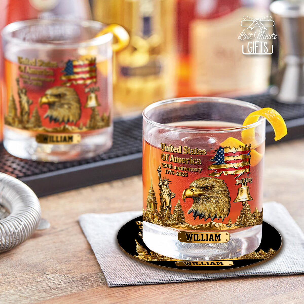 250-jähriges Jubiläum – Personalisiertes Whiskyglas mit Weißkopfseeadler-Motiv