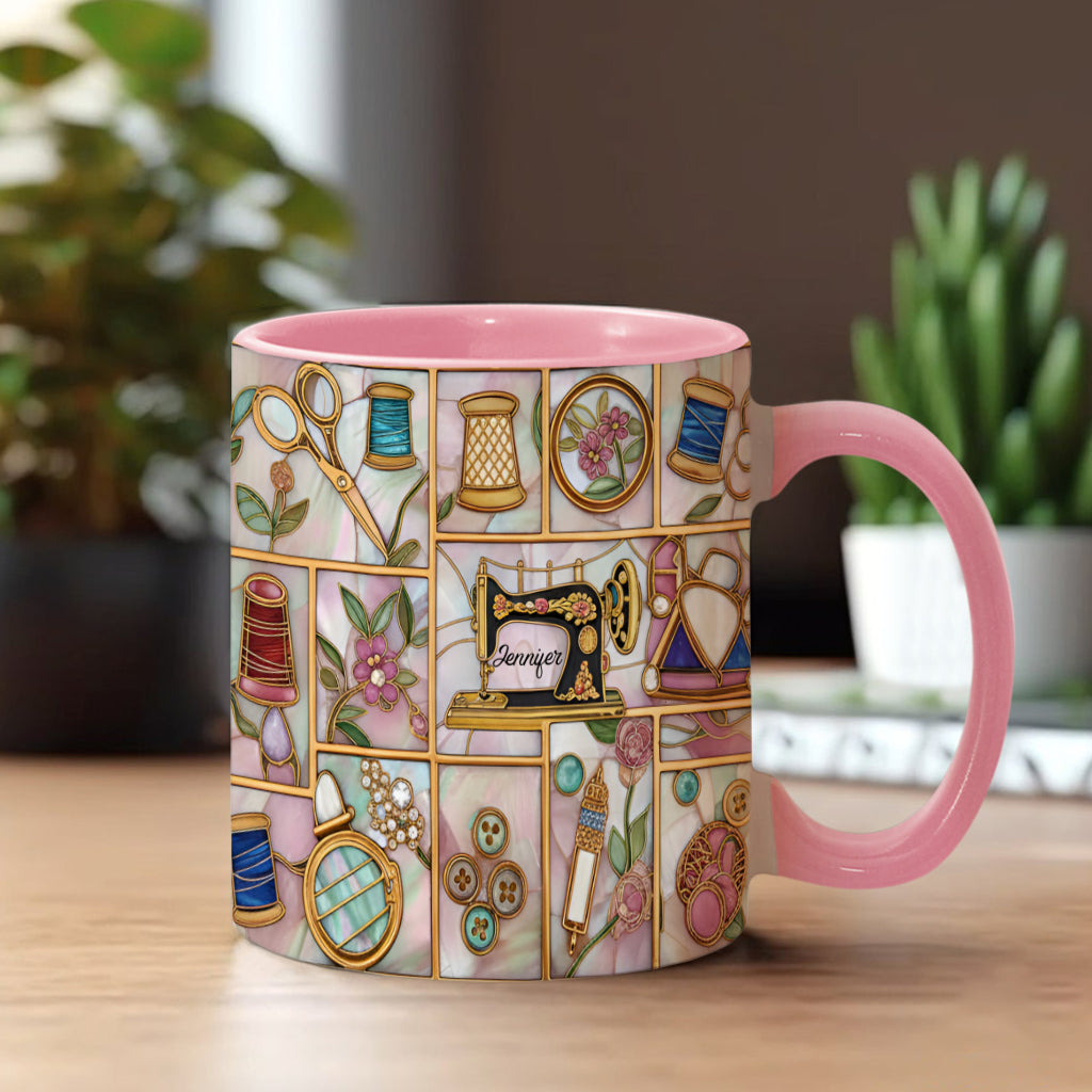 Einfach ein Mädchen, das Nähen liebt – personalisierte Tasse mit Nähmotiv