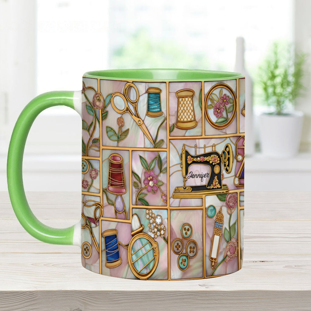 Einfach ein Mädchen, das Nähen liebt – personalisierte Tasse mit Nähmotiv
