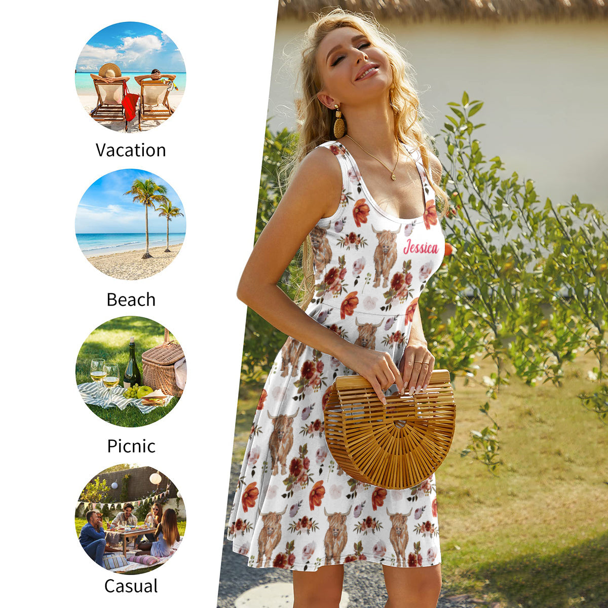 ärmelloses Kleid mit Blumenmuster aus der Highland Cow-Kollektion – personalisierbar