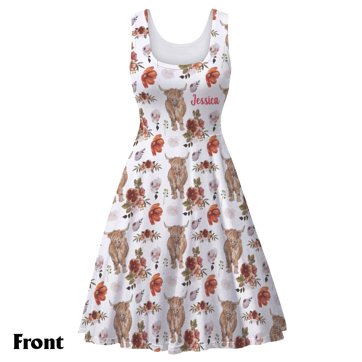 ärmelloses Kleid mit Blumenmuster aus der Highland Cow-Kollektion – personalisierbar