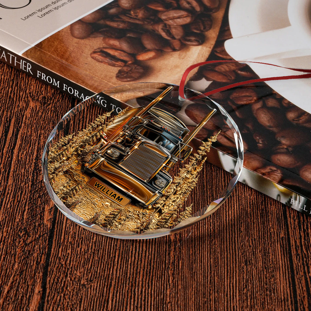 Bester LKW-Fahrer – Personalisierter runder Glasanhänger in LKW-Form