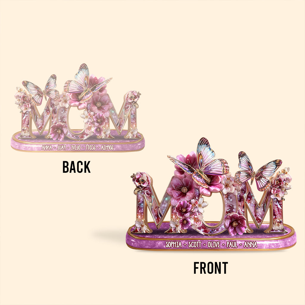 Blumengeschenk für Mama – Personalisierte Acrylplakette in individueller Form für Mama