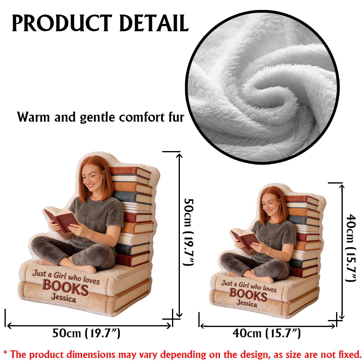 Einfach ein Mädchen, das Bücher liebt – personalisiertes Kissen in Buchform aus Kunstfell
