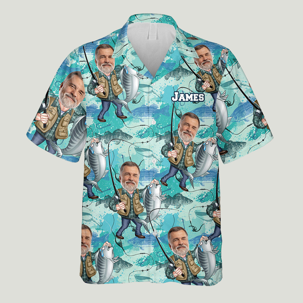 Funny Face Caricature Fishing - Personalized Fishing Hawaiian Shirt