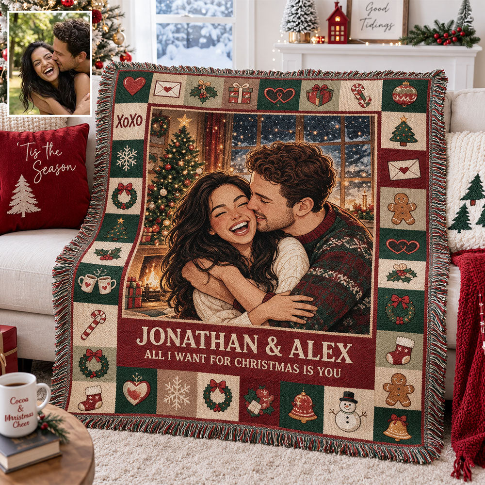 Christmas With You - Personalized Couple Woven Blanket