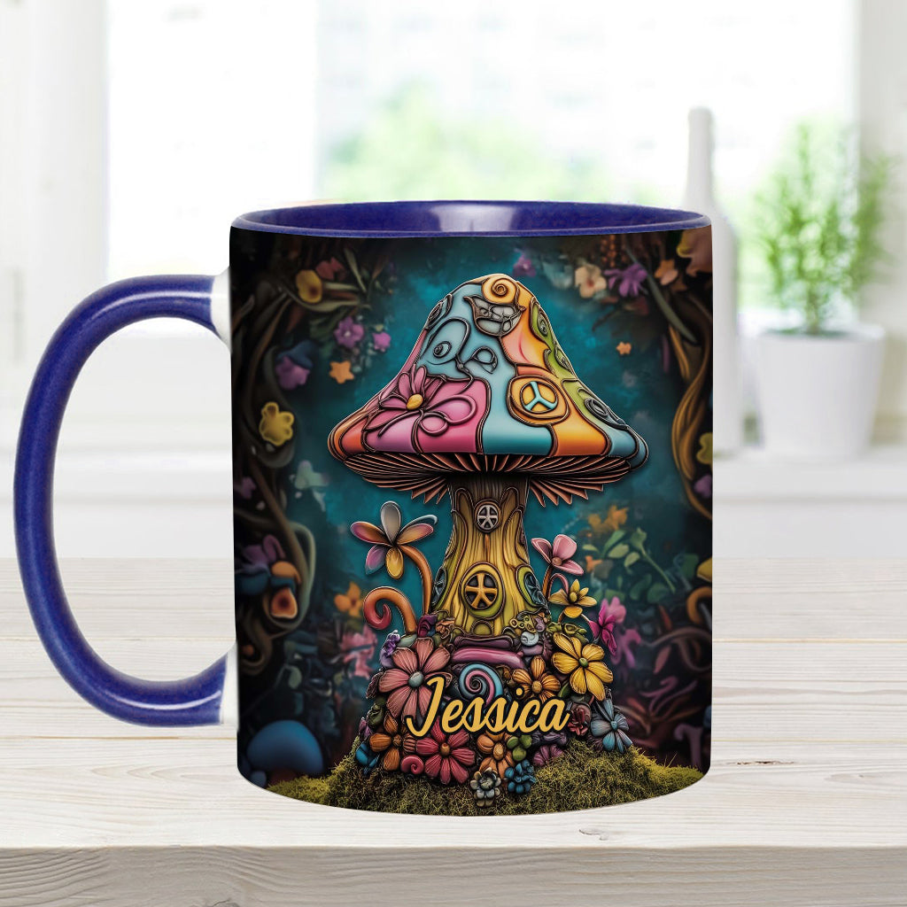Hippie-Seelenfriedenspilz – Personalisierte Hippie-Akzent-Tasse