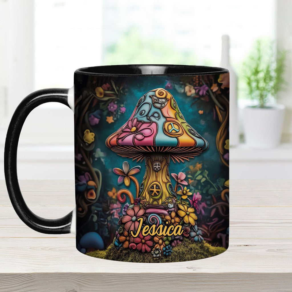 Hippie-Seelenfriedenspilz – Personalisierte Hippie-Akzent-Tasse