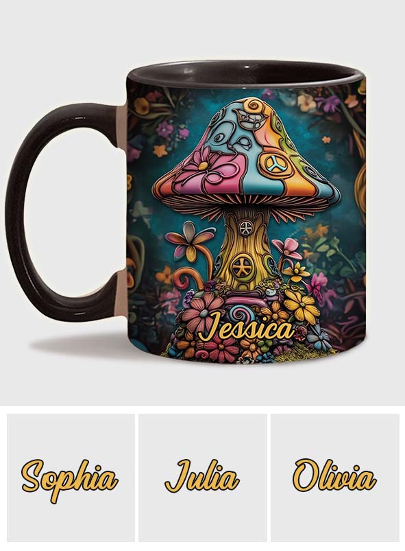 Hippie-Seelenfriedenspilz – Personalisierte Hippie-Akzent-Tasse