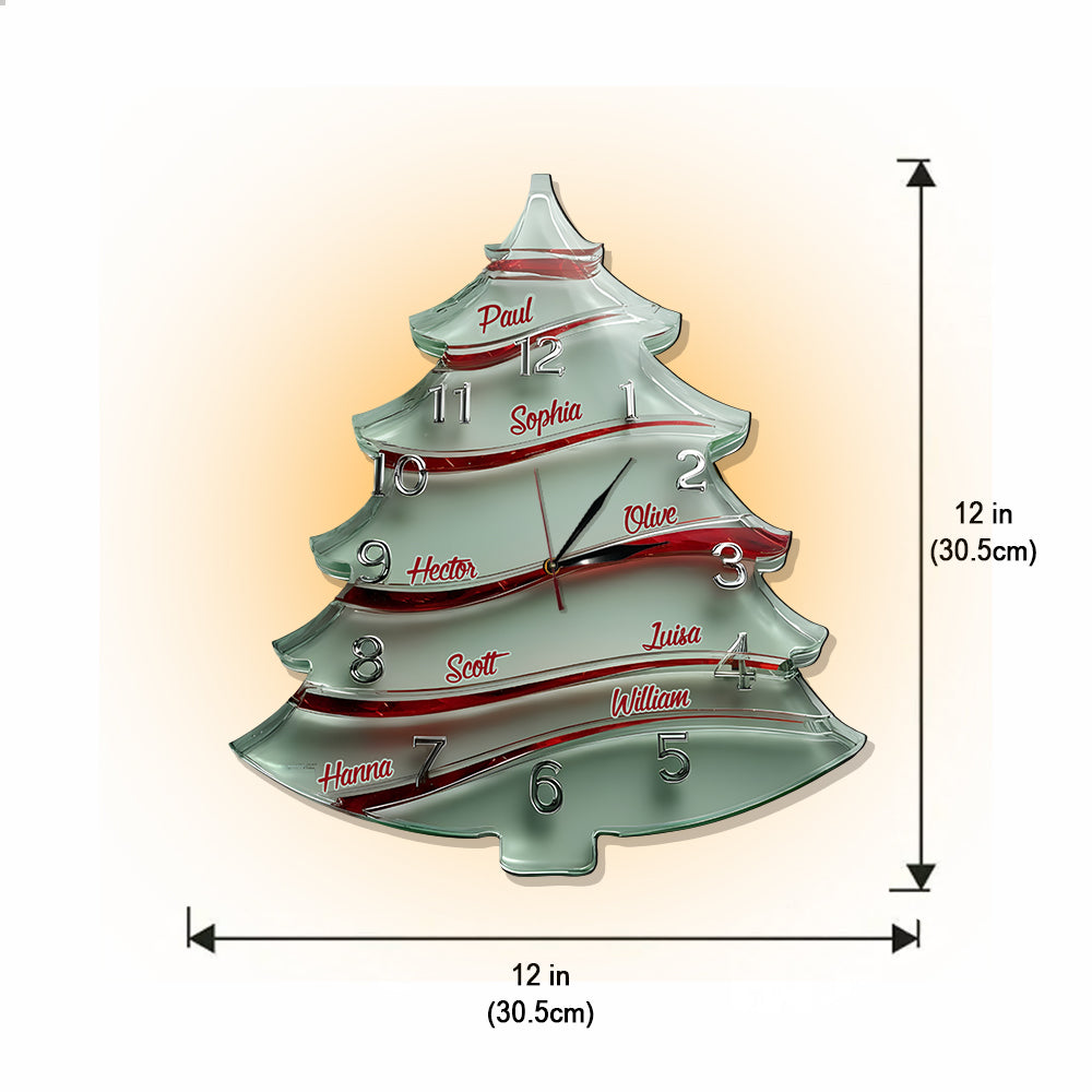 Festliche, baumförmige, personalisierte LED-Wanduhr für die ganze Familie